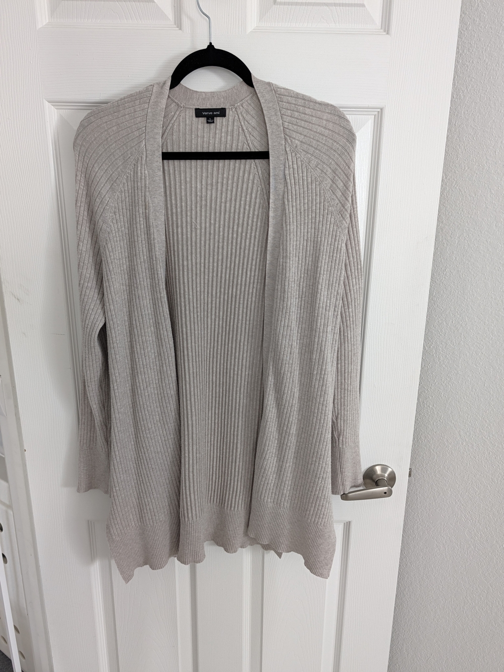 Open Ribbed Knit Cardigan - Light Gray